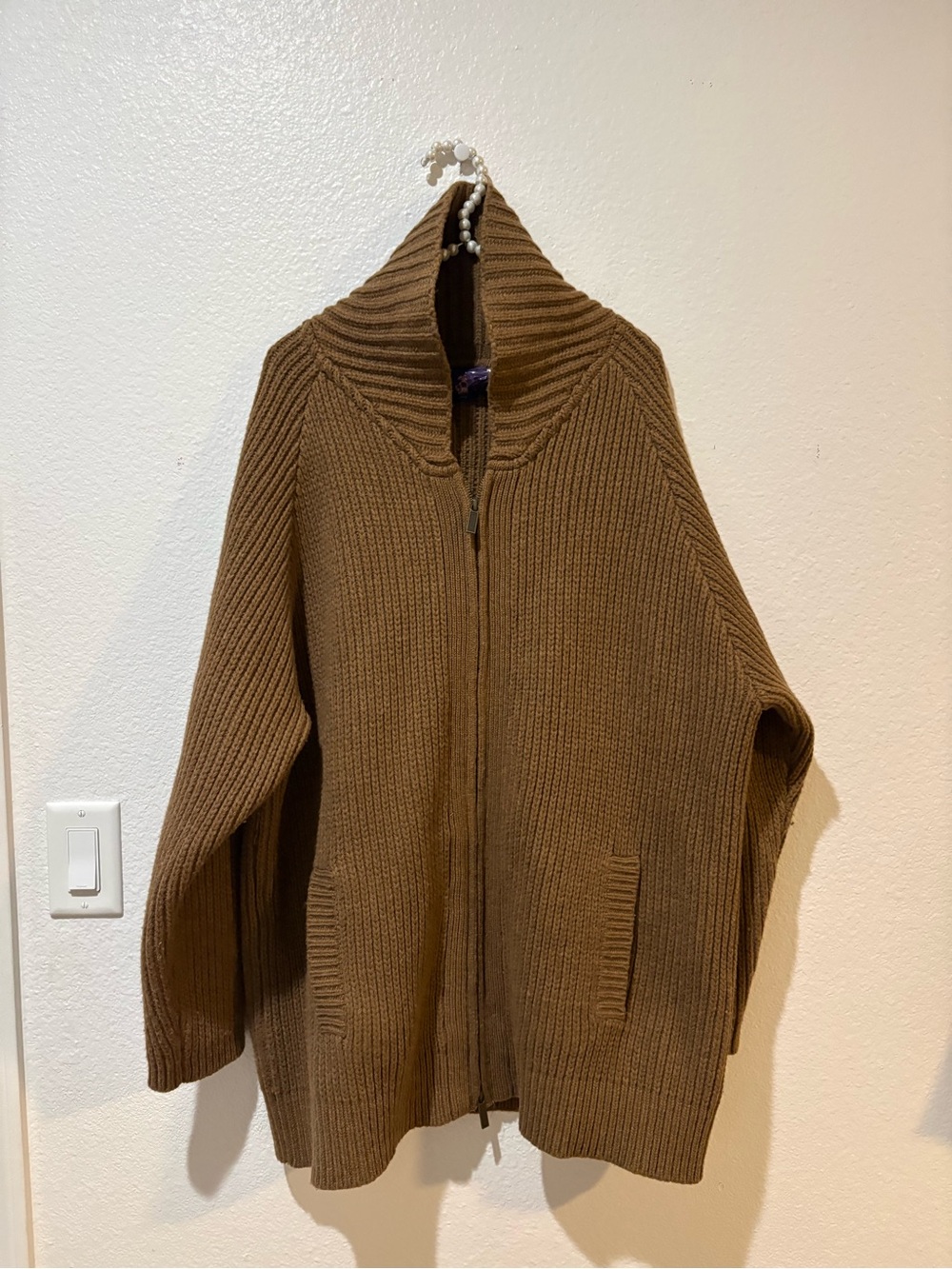 Pendleton XL 100 lambswool Men's Brown Full‑Zip Ribbed Knit Sweater